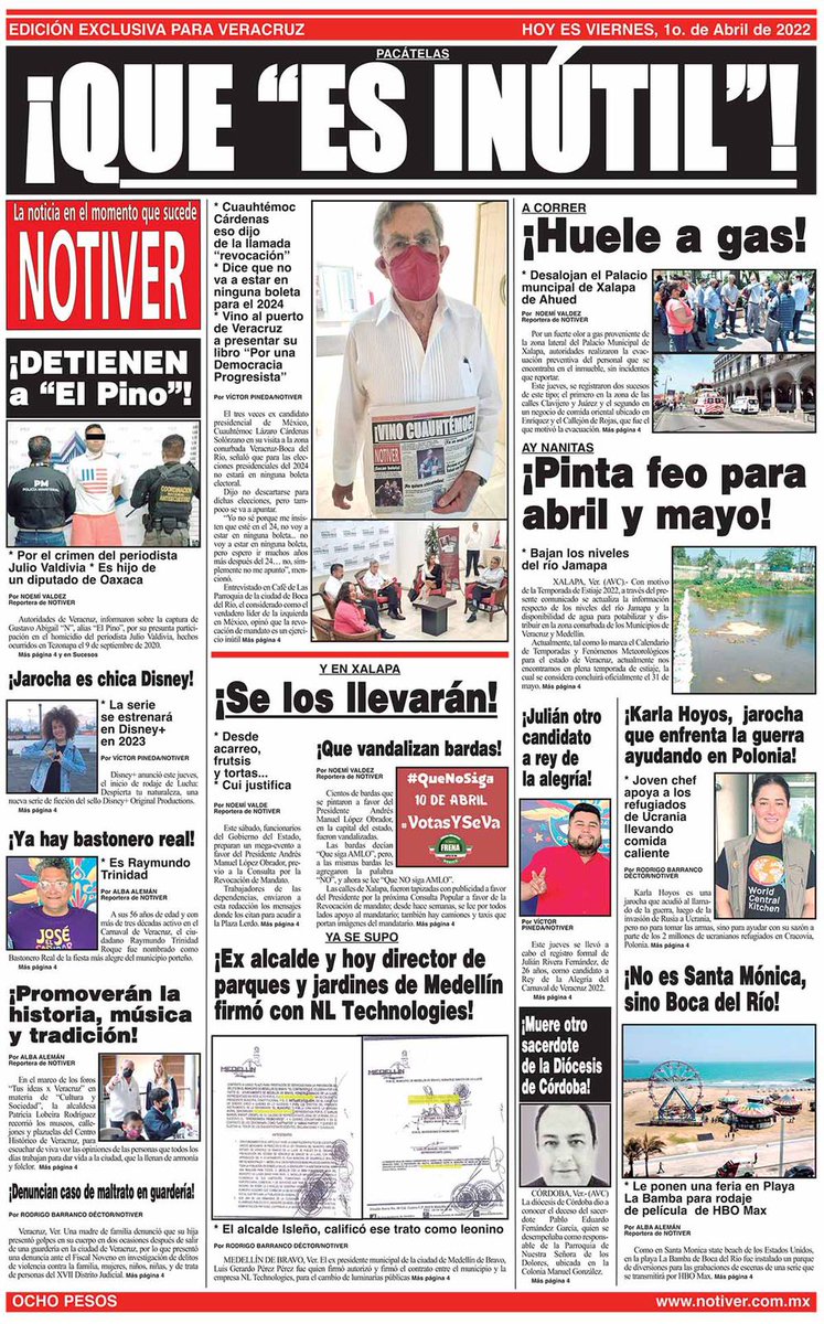 ovedcontreras's tweet image. LA PORTADA @NOTIVER #EsUnInútil  #Veracruz #BocaDelRío #Xalapa #México

@fotogarrido 
@ivan_peralta1
@AlbaValdezA
@Laura3069
@yadimota
@mimi_va
@rodrigo_dector
@AERODITA
@NiembroJavier
@RicardoChuaA 
@IngridForsbach 
@MonicaMendozaM