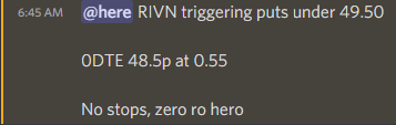 PsychoTrader00's tweet photo. Psycho hit TWO BAGGERS this morning😈

$NVDA 265p hit +120% win ($0.75 to $1.65)
$RIVN 48.50p hit 118.2% win ($0.55 to $1.20)

One contract on each paid the membership for 5 months. Check the time stamps

 All entries + exits called LIVE. Join the Psychos: https://t.co/lxeFP5VjVc https://t.co/aiCDKnbyyt