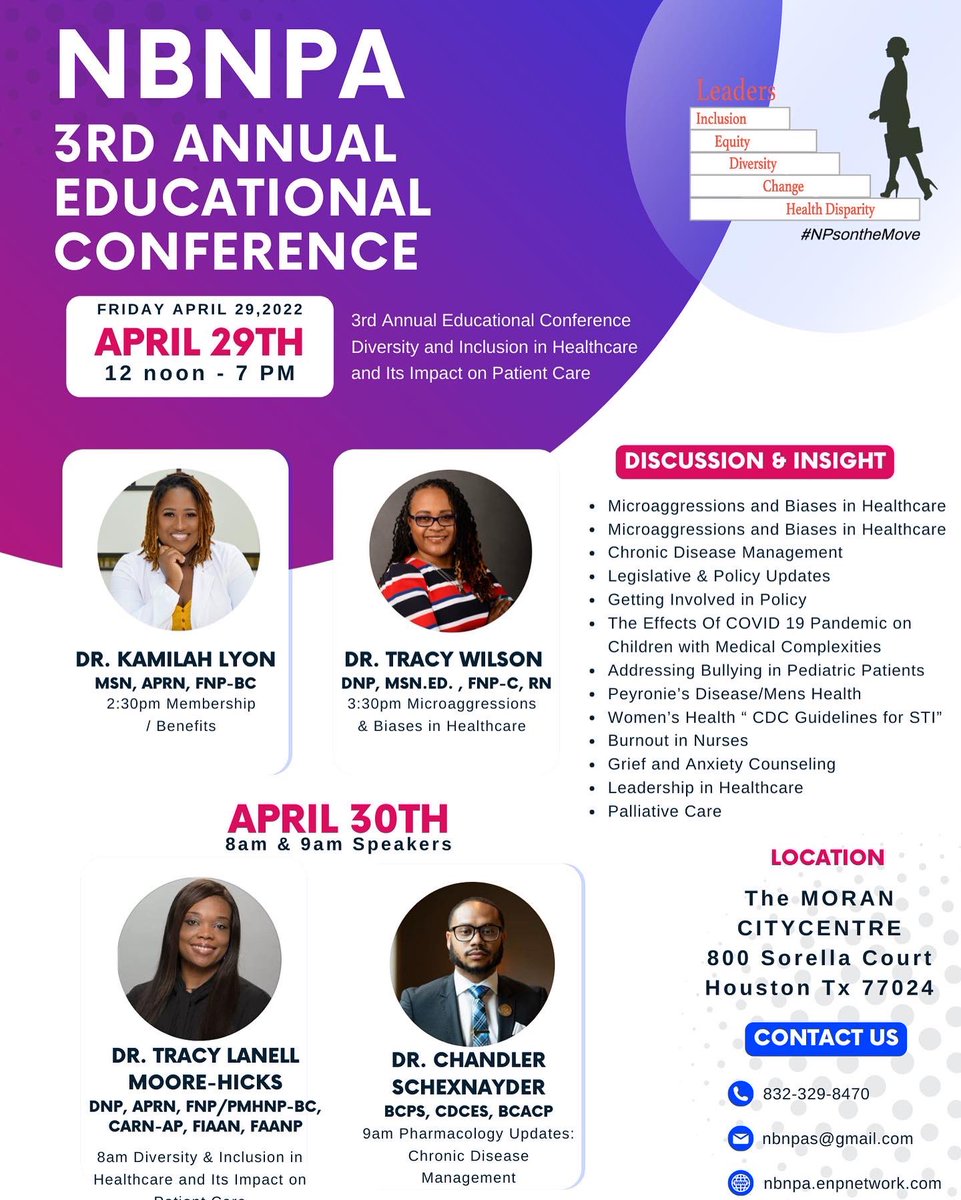NBNPA's tweet photo. ALL NP’S ARE WELCOME!!
WE ARE BACK LIVE AND IN PERSON!
NBNPA’s 3rd Annual Educational Conference!
REGISTER: https://t.co/jVDq7LWc2k
April 29,2022 2:30pm - 4:00pm
April 30,2022 8:00am - 5:00pm
#npsonthemove
#nursepractitioner #npstudents https://t.co/vgyfUUjxoo