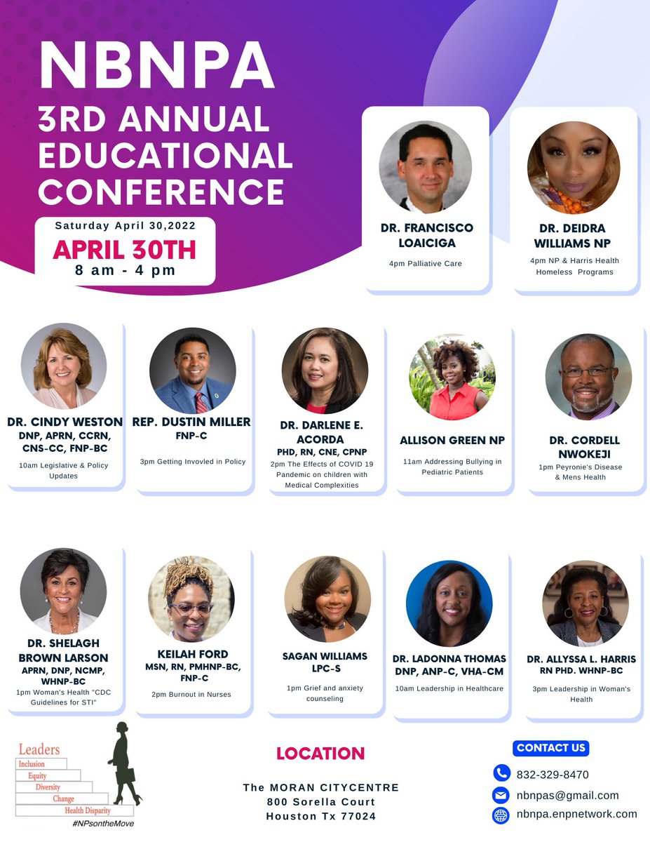 NBNPA's tweet photo. ALL NP’S ARE WELCOME!!
WE ARE BACK LIVE AND IN PERSON!
NBNPA’s 3rd Annual Educational Conference!
REGISTER: https://t.co/jVDq7LWc2k
April 29,2022 2:30pm - 4:00pm
April 30,2022 8:00am - 5:00pm
#npsonthemove
#nursepractitioner #npstudents https://t.co/vgyfUUjxoo