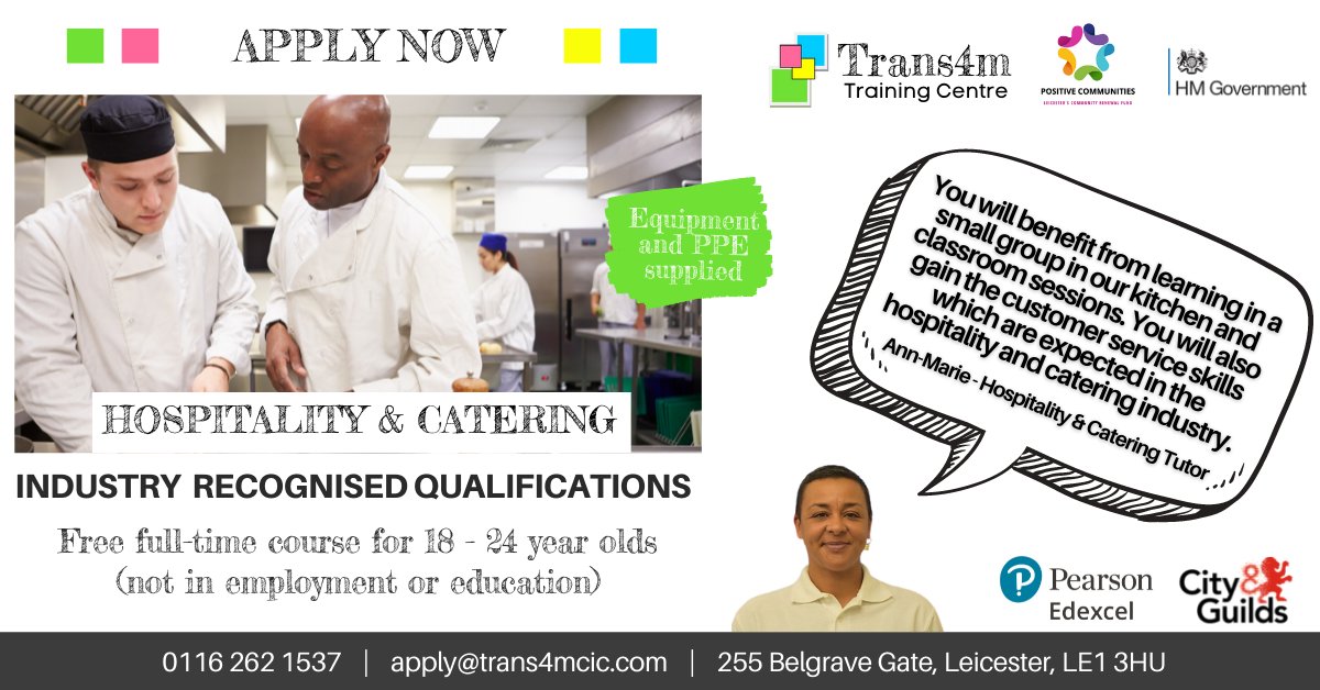 Take your first steps towards a career in the events, catering or accommodation industry by signing up for our free 6-week course in Hospitality &amp; Catering 🌟

Would you like to learn more?
 trans4mleicester.co.uk/catering-hospi…

Please email catering@trans4mcic.com 📲

<a href="/Positive_Coms/">Positive Communities</a>
