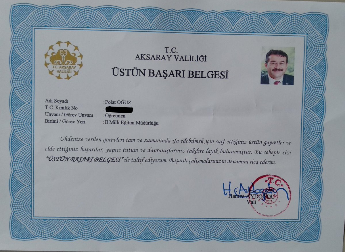 "Marifet iltifata tabidir" demişler.
Bizi Üstün  Başarı ile taltif eden başta Aksaray Valimiz Sayın Hamza AYDOĞDU olmak üzere, Aksaray İl Milli Eğitim Müdürümüz Sayın Hacı Ömer KARTAL'a ve emeği geçen herkese teşekkür ediyorum.
@hmzaydg 
<a href="/haciomerkartal/">Hacı Ömer KARTAL</a>
