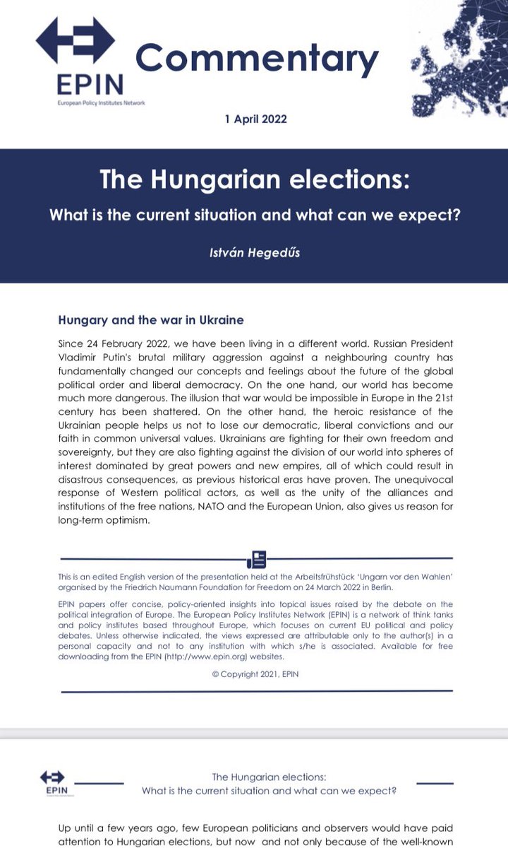 EPIN_org's tweet photo. Does Putin’s attack on Ukraine paradoxically translate into a solid chance for the opposition? Read @istvanhege’s thoughts on the Hungarian elections on the backdrop of the war in Ukraine: https://t.co/Mem9zAYnLb 🇭🇺🇺🇦🇪🇺 https://t.co/qXlARfWc9G