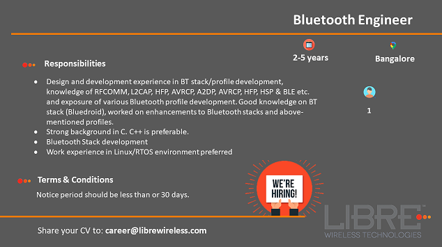 LibreWireless's tweet photo. WE ARE HIRING! Join Libre Wireless at our Bangalore Campus. Send your profiles to careers@librewireless.com #hiring #bangalorehiring #Libre #India #career https://t.co/wSZoWtwjQx