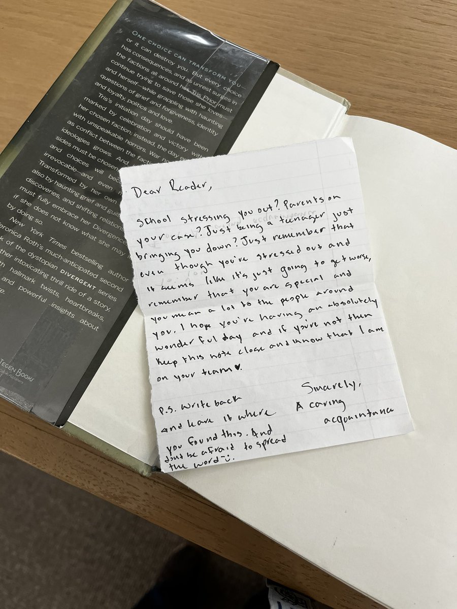 Found in a library book this morning! #HawkPride #SpreadKindness