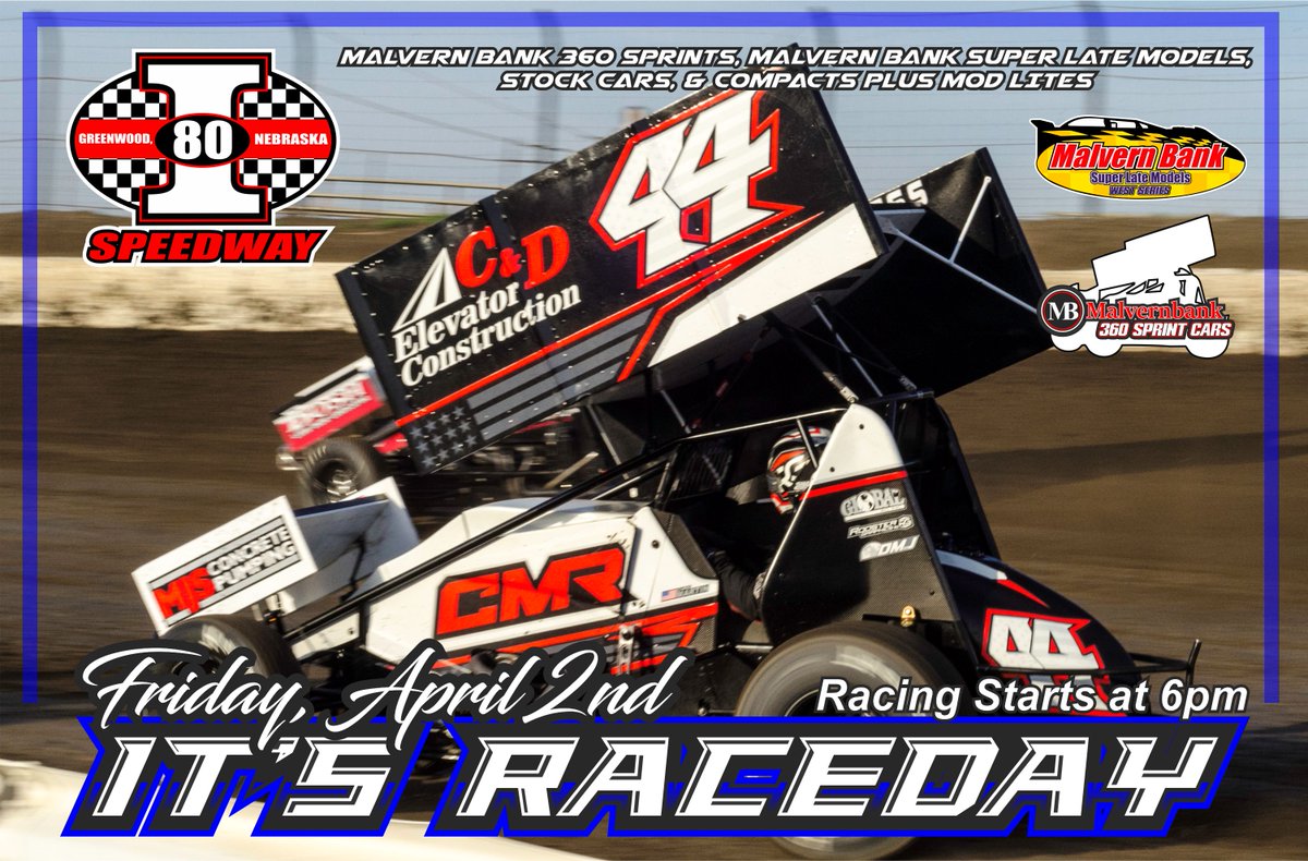 I80Speedway's tweet photo. Guess what day it is???? IT'S RACEDAY! Finally get to kick off 2022 here at I-80 Speedway for the Spring Meltdown! Classes include Malvern Bank 360 Sprints, Malvern Bank Super Late Models West Series, Stock Cars, BRLMs, &amp; Compacts! Racing starts at 6pm! https://t.co/jDEfXqgY1Z
