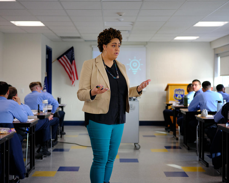 BloombergCities's tweet photo. .@storiezguide teaches a trauma-informed curriculum to @PhiladelphiaGov’s newest police recruits.

It’s part of the city’s 2018 #MayorsChallenge-winning project to change how the criminal justice system engages youth.

Learn more about this critical work: https://t.co/YhDxO07TZO https://t.co/WQ6FwFu8Ap