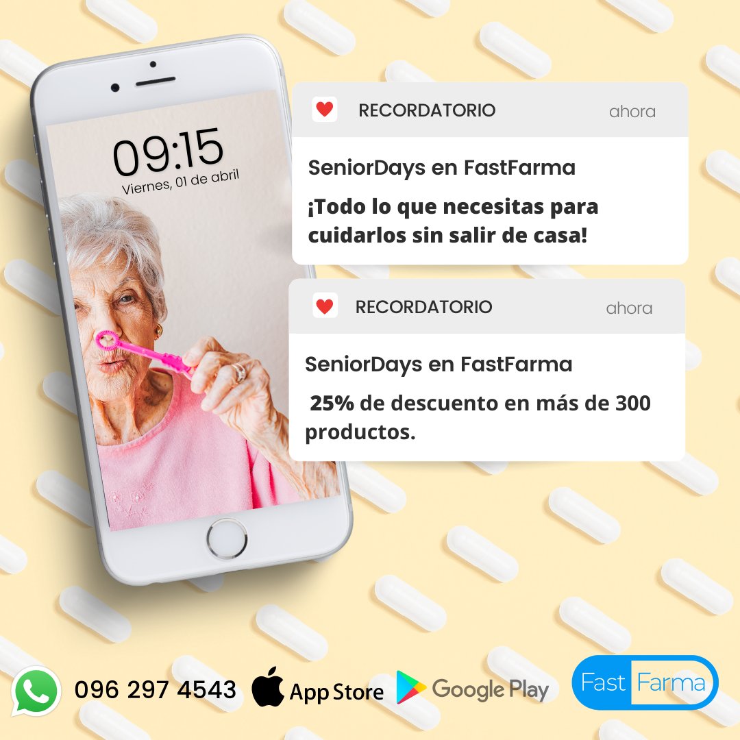 Del 1 hasta el 10 de abril estamos con #SENIORDAYS 25% OFF en más de 300 productos para cuidar de ellos 💊💙. 
Escríbenos al bit.ly/fastfarma
Descarga la App linktr.ee/FastFarma
O visita nuestra página web fastfarma.com 
#BeFast #BeFastFarma #SeniorDays