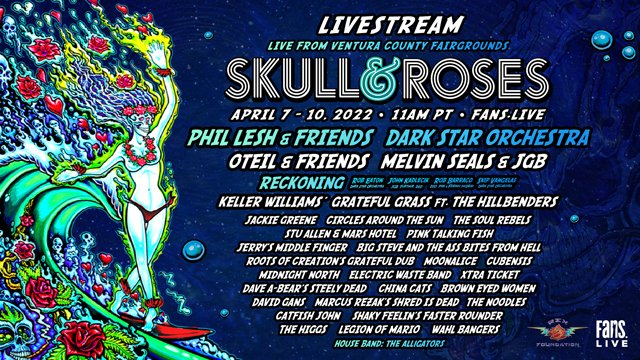 RelixMag's tweet photo. JUST ANNOUNCED! 💀🌹 Celebrate the music &amp; community of #GratefulDead with Phil Lesh &amp; Friends, @darkstarorch, @OteilBurbridge &amp; Friends, @MelvinSealsJBG + more live from @VenturaCtyFair April 7—10! Watch @skullandrosesCA for free + donate to @RexFoundation on FANS #SkullAndRoses https://t.co/9RZHHaqyIN