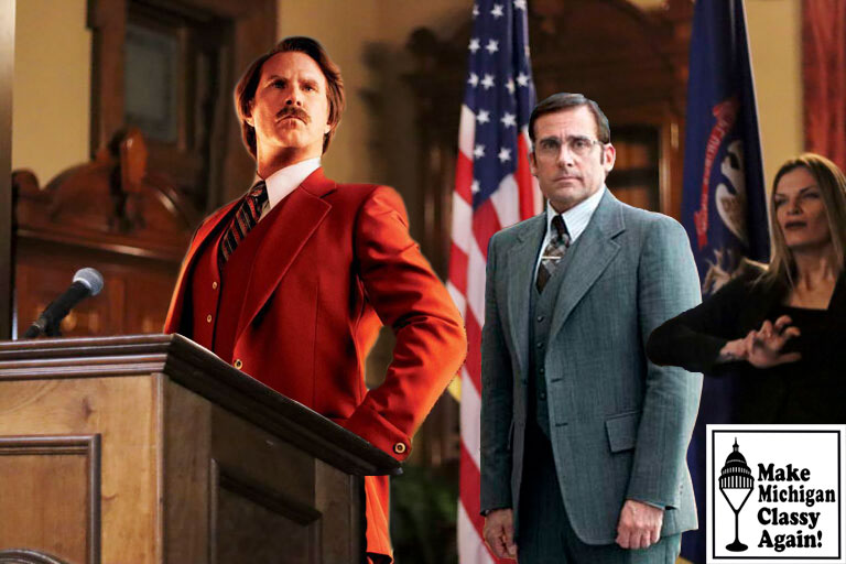 makelansingcla1's tweet photo. In a speech today Ron Burgandy has announced his plans to run in the up coming 2022 Michigan Gubernatorial Election. Fully recovered from an extended scotch bender, Ron is now determined to Make Michigan Classy Again. 
Official Statement at the link below:
https://t.co/Hu9neUaoKn https://t.co/V40bPjdsq2