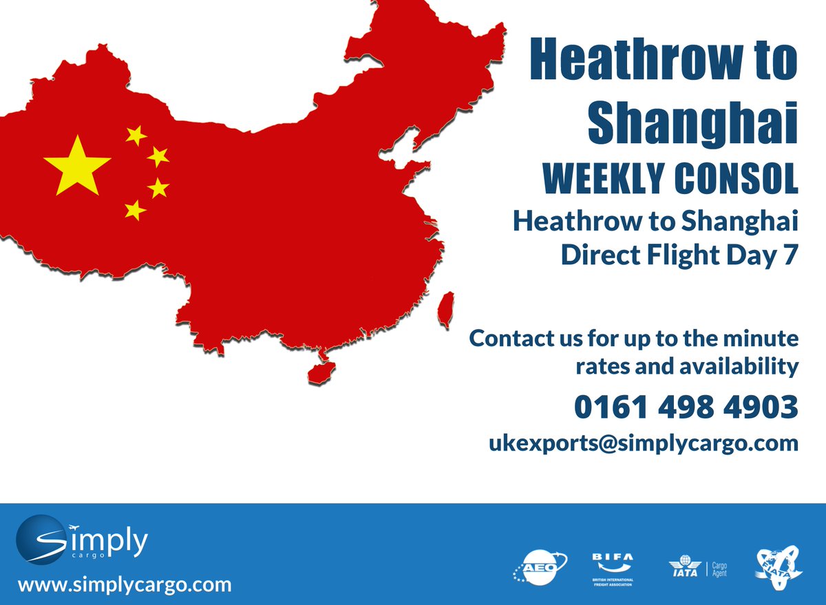 simplycargo's tweet photo. Why pay more? Review your #airfreight costs and take advantage of our weekly China consol. 
0161 498 4903 
https://t.co/T62wfVXXOU
#freight #cargo #logistics #SupplyChain #freightforwarders #freightbroker #Export #exports #lhr #shanghai #consolidation #China #chinabusiness https://t.co/Z068q7lYCt