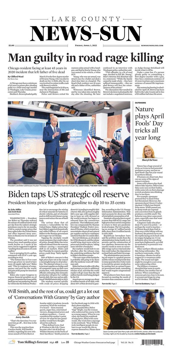 sethschuster46's tweet photo. WHAT THEY ARE READING IN THE NORTHEAST AND MIDWEST

"Biden orders release of 1M barrels of oil per day"
"Biden aims to cut gas prices 'significantly'"
"Biden touts 'historic' oil reserve withdrawal"
"Biden takes aim at gas prices"
"Boost in Oil Supplies: 1 MILLION BARRELS A DAY" https://t.co/lIJiDiFszz