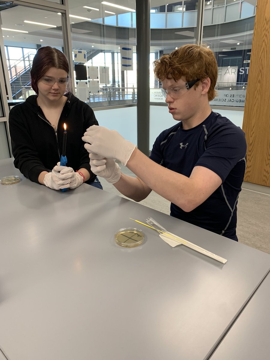 BNHSBiomed's tweet photo. 1st year students practicing proper aseptic technique to isolate bacteria on agar plates ๐ฆ ๐งซ @NisdCTE @texaspltw #futuremicrobiologist https://t.co/ewrMVSfVp0