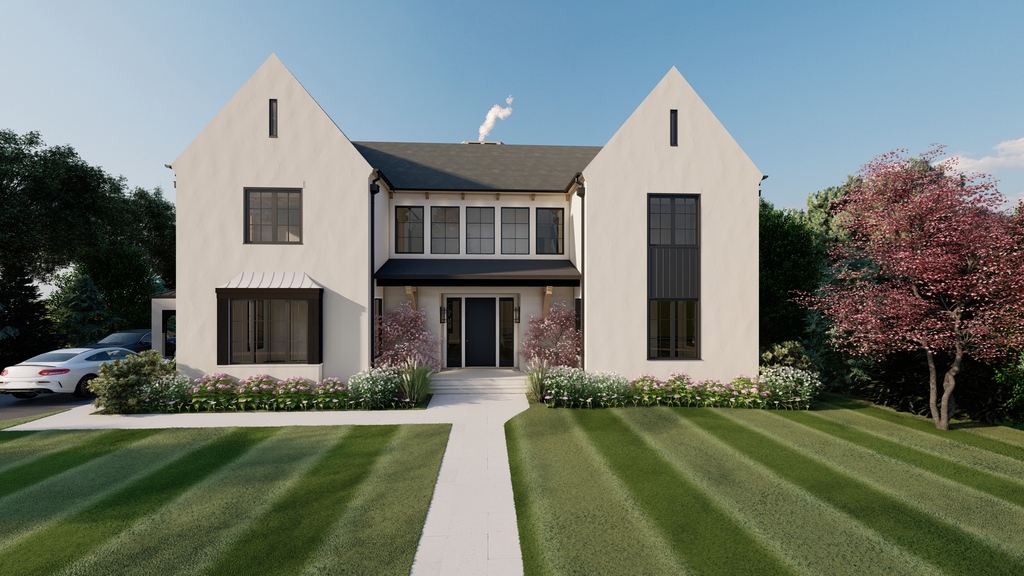 Authentic cement stucco with cedar accents creates warmth against the simple massing of our #ridgeroadbuild in Rutherford.