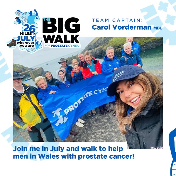 ProstateCymru's tweet photo. The Big Walk is back with a BIG announcement!👣

Walk with our Celebrity Team this July!⭐

Join @carolvorders &amp; our Celebrity Team in VIP locations across Wales🏴󠁧󠁢󠁷󠁬󠁳󠁿

👣Walk 26 miles in July
Raise £50 &amp; receive a medal &amp; t-shirt!🏅👕

Sign up today:
https://t.co/8uqyPV1nY3 https://t.co/72yGZgUWwA