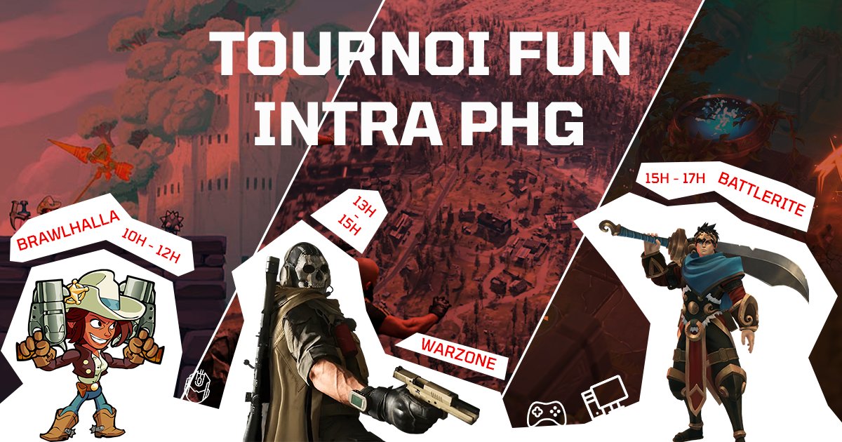 On sort des sentiers battus ! Nouveau tournoi intra PHG, ce samedi ! Au programme de cette compétition fun, du #Brawlhalla, du #Warzone et du #Battlerite ! Et le tout, en live Twitch, toute la journée !