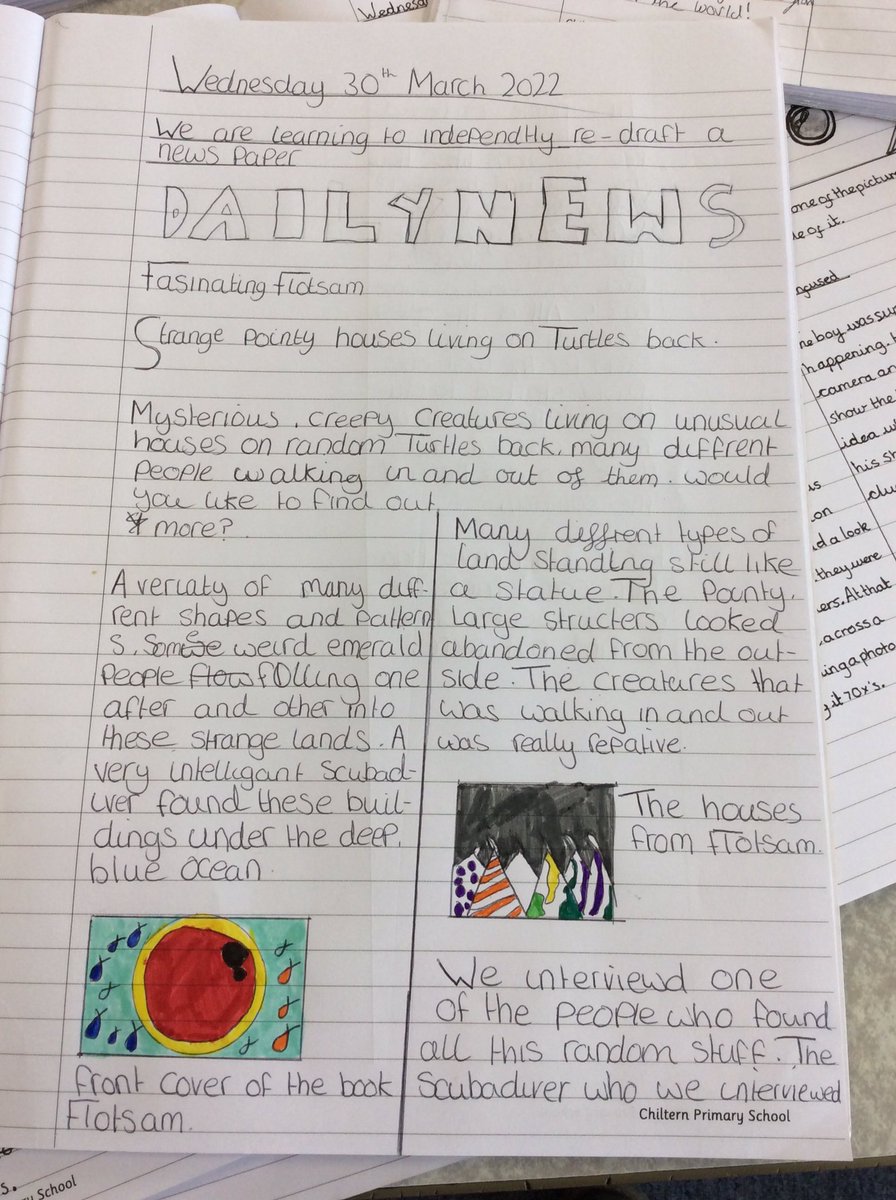 ChilternY6's tweet photo. Hot off the press! This week we’ve used Flotsam by  to create a newspaper report.
@ChilternSch 
#makinglearningirresistible https://t.co/r0zeD9nFqY