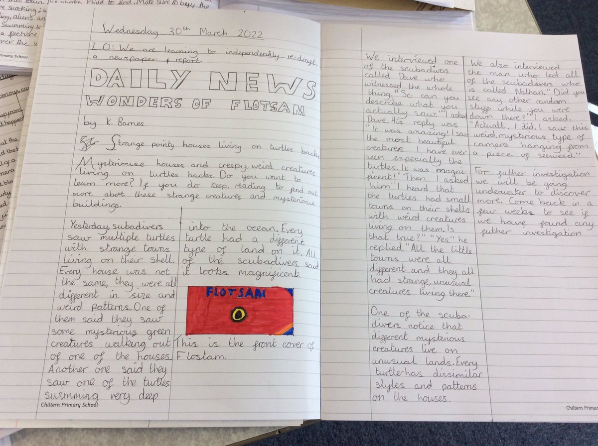ChilternY6's tweet photo. Hot off the press! This week we’ve used Flotsam by  to create a newspaper report.
@ChilternSch 
#makinglearningirresistible https://t.co/r0zeD9nFqY