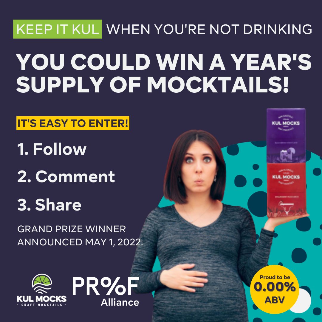 Proof_Alliance's tweet photo. Proof Alliance and #KULMOCKS are giving away a year’s supply of #mocktails! KUL MOCKS are 0.00% ABV, perfect for 🤰!
#Pregnant #SoberCurious #MindfulDrinking #Mocktail #FASD #AlcoholAwarenessMonth
Enter the #KeepItKUL giveaway here:
https://t.co/9XTUcSaM8R https://t.co/U5CTgWQqb9