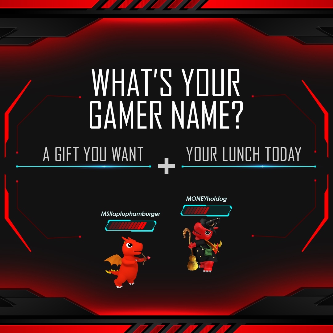 MSI__UK's tweet photo. Whatโs your gamer nickname? ๐ฎโโ Weโd love to see who gets the weirdest one! โ
โ
๐
Iโm the MSIlaptophamburger.โ
โ
#Gamer #GamerName #MSIGaming https://t.co/DGlK1Ba9ub