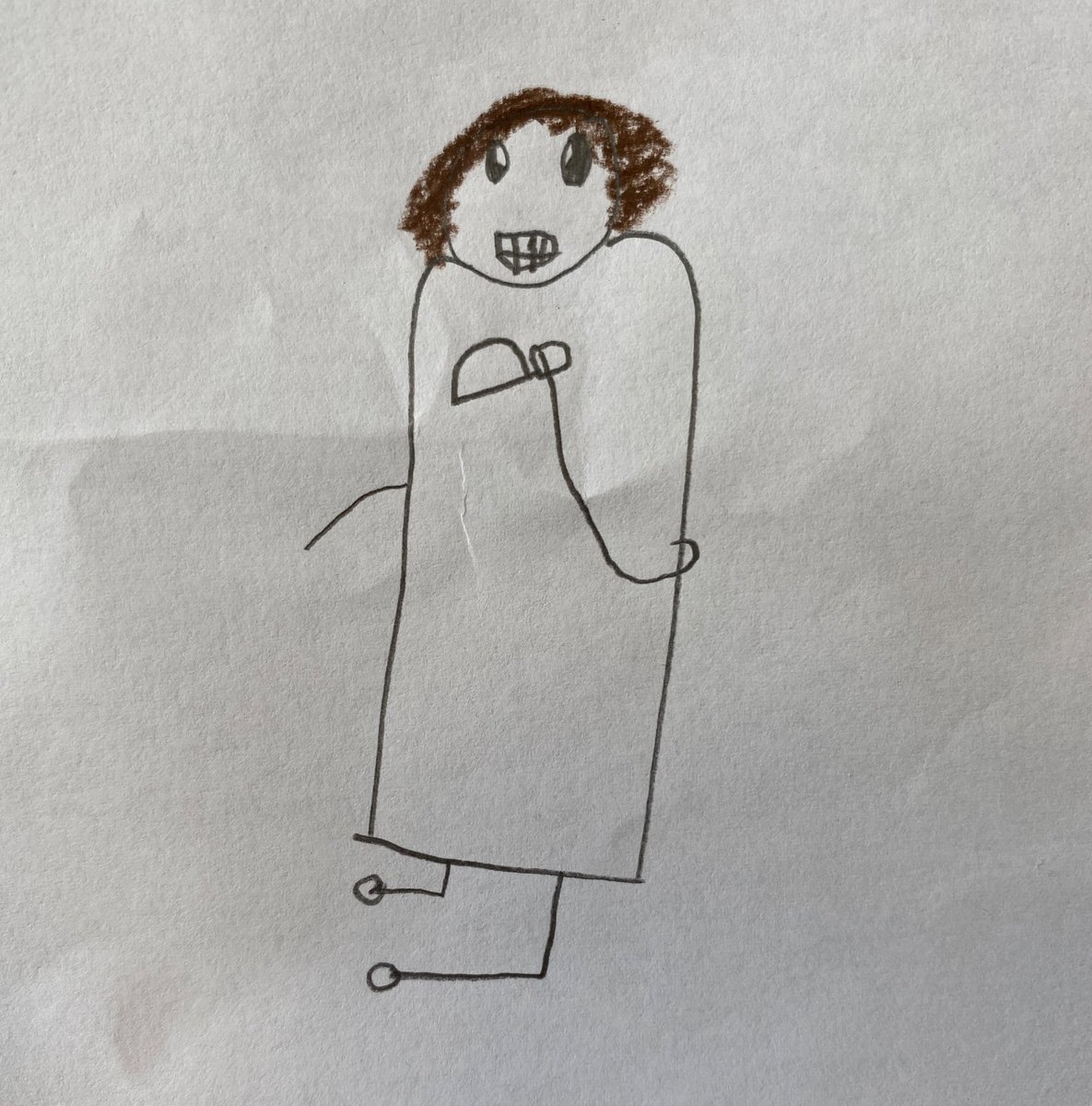 AnimatorSheryl's tweet photo. Year 5 pupil captures me perfectly today. At first glance I look like I’m wielding a knife, but I am, in fact, holding a cup of tea.

#SherylTheAnimator #tea #portrait https://t.co/ikUCYmXdUo