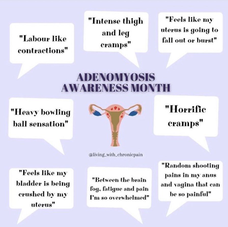 April is #adenomyosisawarenessmonth - adenomyosis is a “cousin” to endometriosis, to which there are few treatment available for. Symptoms include, heavy and painful period cramps, clotting and bloating - but this 👇more accurately describes what it feels like day to day