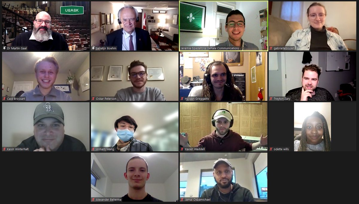 Thrilled to chat last evening with <a href="/prof_gaal/">Martin Gaal</a> and <a href="/usaskPolitics/">usask Politics</a> students about current foreign affairs issues and Canada’s place in the world. Great discussion with a very smart and engaged group! <a href="/SenateCA/">Senate of Canada</a>