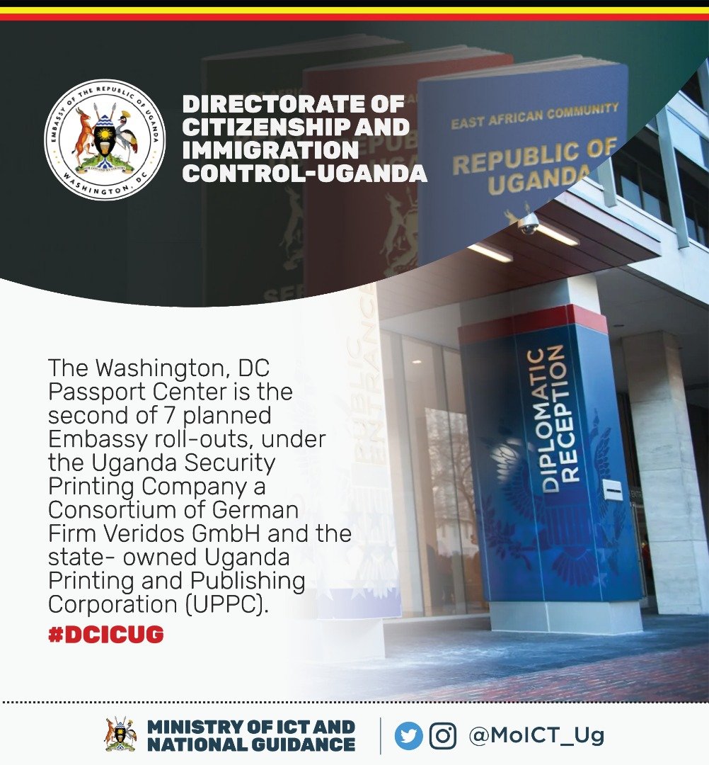VickyVaroh's tweet photo. #DCICUG  

@DCICUG this week launched the E-Passport Enrollment Center at the Uganda Embassy in Washington, DC. 

Other Embassies which are designated Passport enrollment Centers include Ug’s Missions in London, Ottawa, Pretoria Copenhagen, Abu Dhabi &amp; Beijing. 

@jacobsiminyu https://t.co/CCdlBOsmLB
