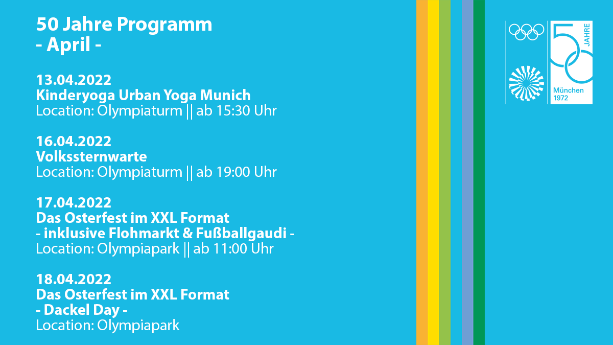 OLYMPIAPARK's tweet photo. Neuer Monat. Neues Programm. Wir haben in unserem #Jubiläumsjahr jede Menge vor. Hier bekommt ihr unseren #Programmüberblick für April.

#olympiapark https://t.co/Uyy87Hg2t7