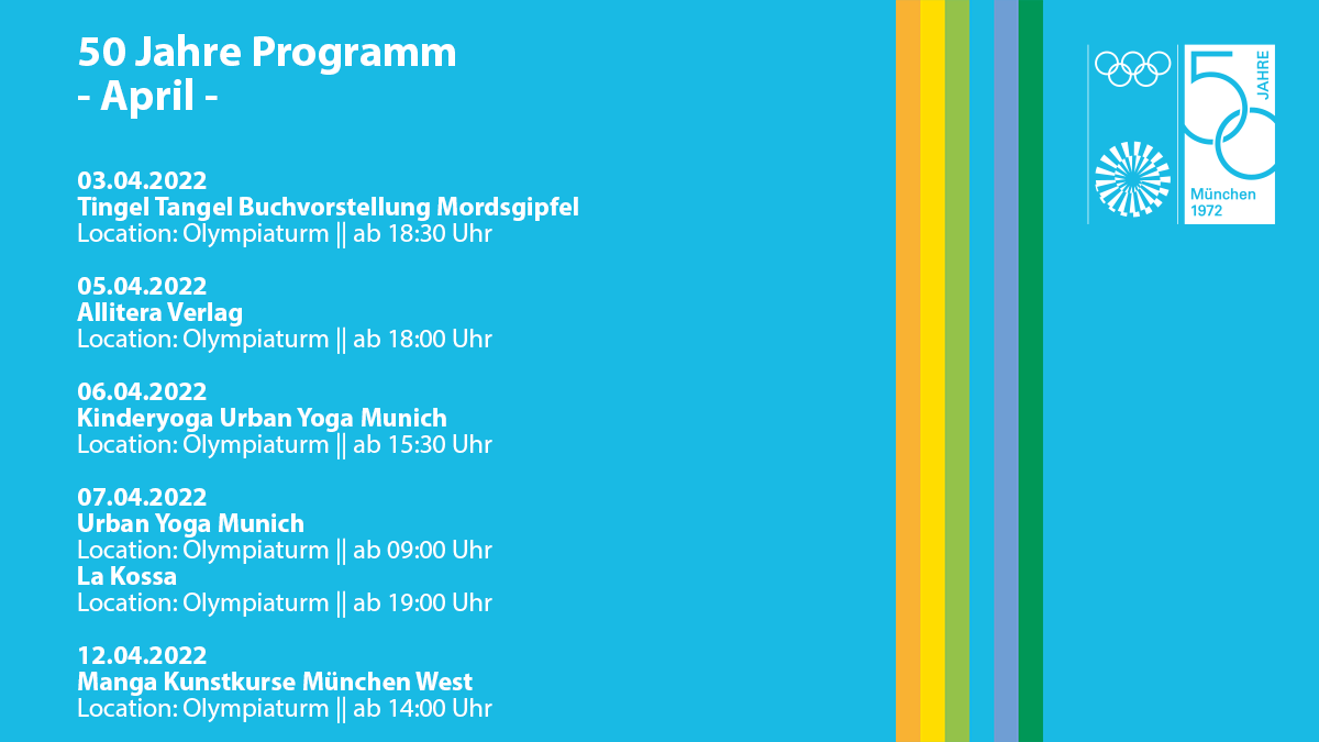 OLYMPIAPARK's tweet photo. Neuer Monat. Neues Programm. Wir haben in unserem #Jubiläumsjahr jede Menge vor. Hier bekommt ihr unseren #Programmüberblick für April.

#olympiapark https://t.co/Uyy87Hg2t7