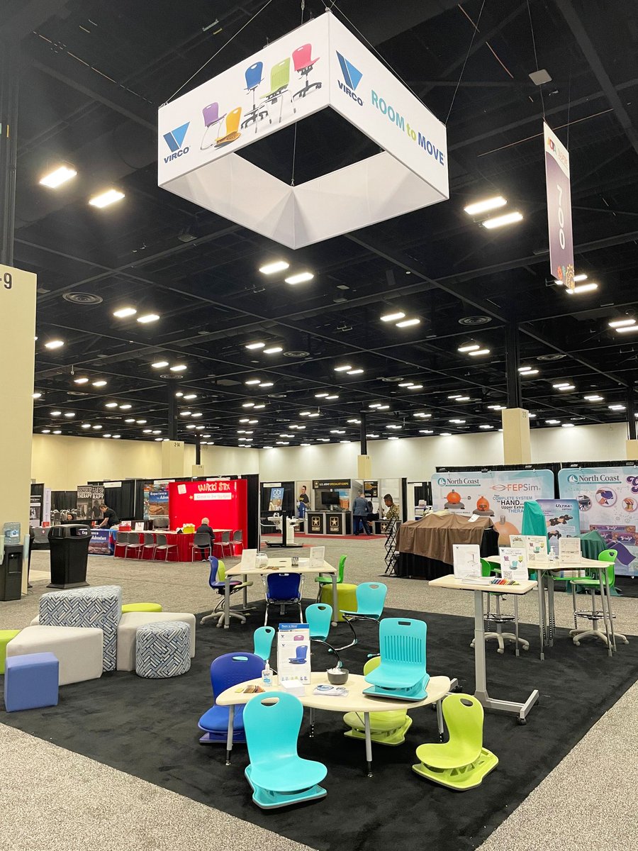 VircoInc's tweet photo. We are at #AOTAInspire22! Swing by booth #619 to explore Virco’s #RoomToMove Collection, including our ZUMA Rocking Chairs and new Sit-to-Stand Workstations. @AOTAInc https://t.co/IvBaM6mDbr