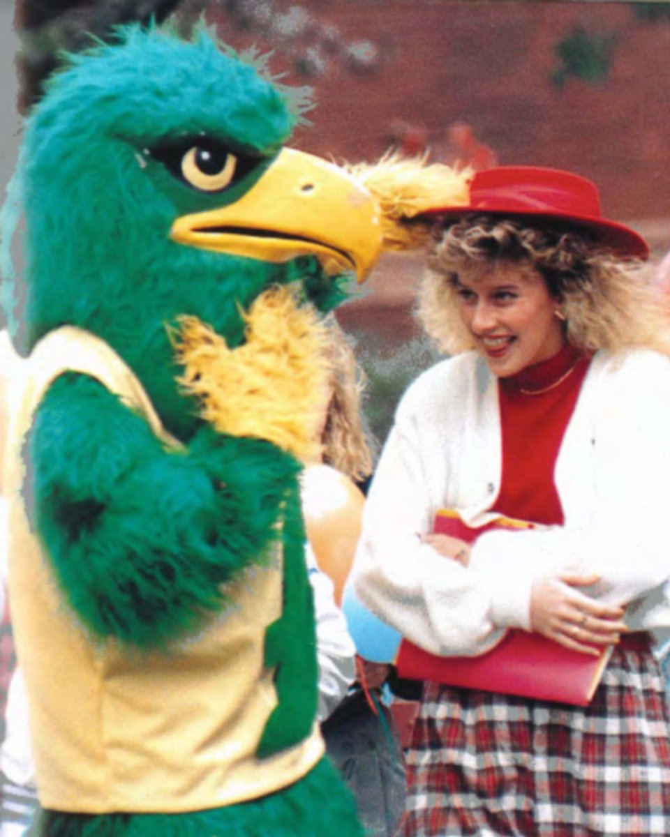 Fitchburg_State's tweet photo. Wondering what our Freddy the Falcon looked like in the 1980s?Check out this Falcon Flashback picture from 1989! #FalconFlashbackFriday #fitchburgstate #1980s https://t.co/Ug4nzjG8N6
