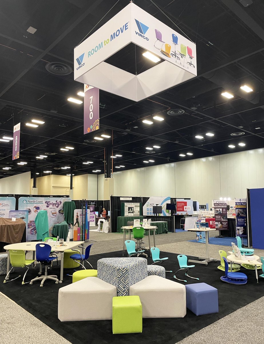 VircoInc's tweet photo. We are at #AOTAInspire22! Swing by booth #619 to explore Virco’s #RoomToMove Collection, including our ZUMA Rocking Chairs and new Sit-to-Stand Workstations. @AOTAInc https://t.co/IvBaM6mDbr