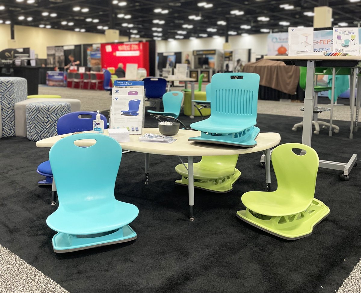 VircoInc's tweet photo. We are at #AOTAInspire22! Swing by booth #619 to explore Virco’s #RoomToMove Collection, including our ZUMA Rocking Chairs and new Sit-to-Stand Workstations. @AOTAInc https://t.co/IvBaM6mDbr
