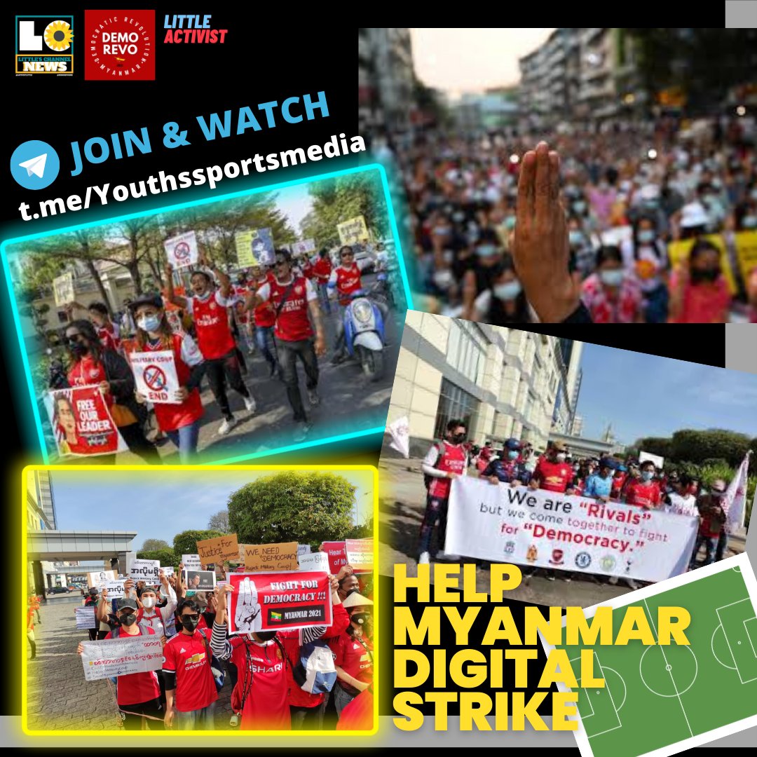 ActivistLittle's tweet photo. England's @premierleague ⚽ is the most popular in #Myanmar 🇲🇲. @Arsenal @ManUtd @ChelseaFC @LFC @ManCity &amp; @SpursOfficial fans marched in Yangon's downtown and staged an anti-coup protest in 2021 Feb.

JOIN - WATCH - DONATE
https://t.co/DI8e3WlmpM

#HelpMyanmarDigitalStrike https://t.co/ixvBAZX5JN