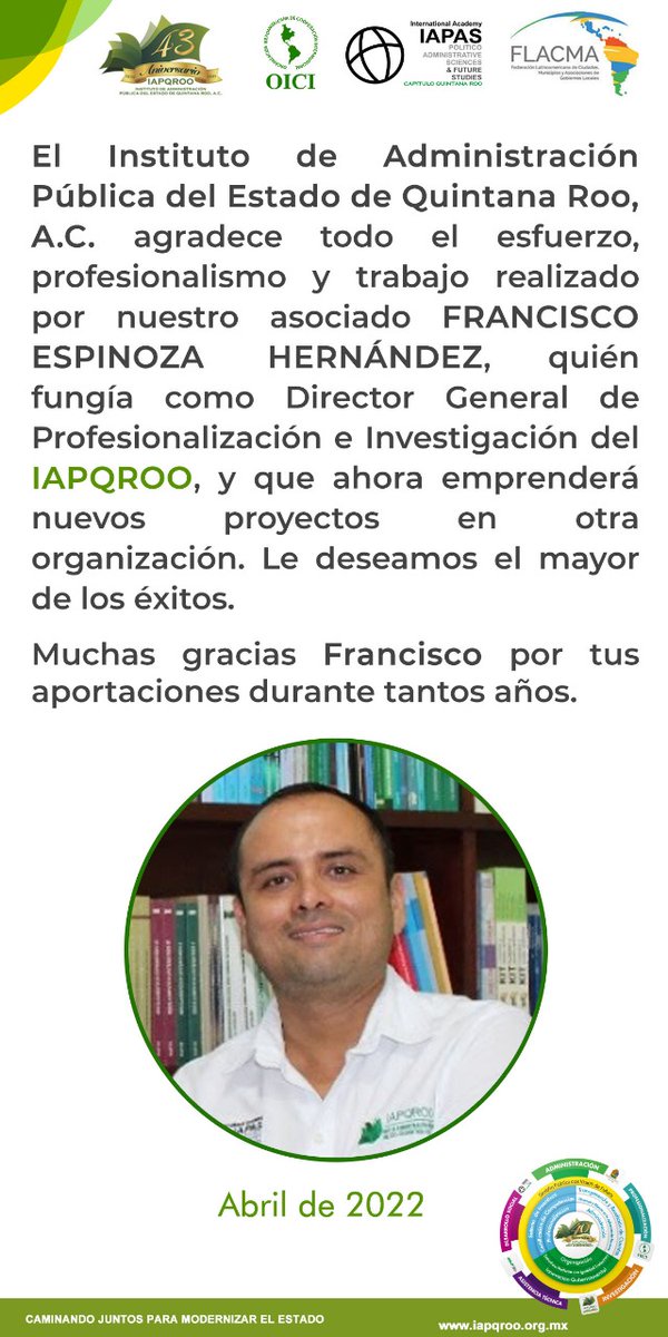 iapqroo's tweet photo. El equipo del IAPQROO agradece a Francisco Espinoza Hernández por todos estos años de servicio. https://t.co/R32z8FFQgb