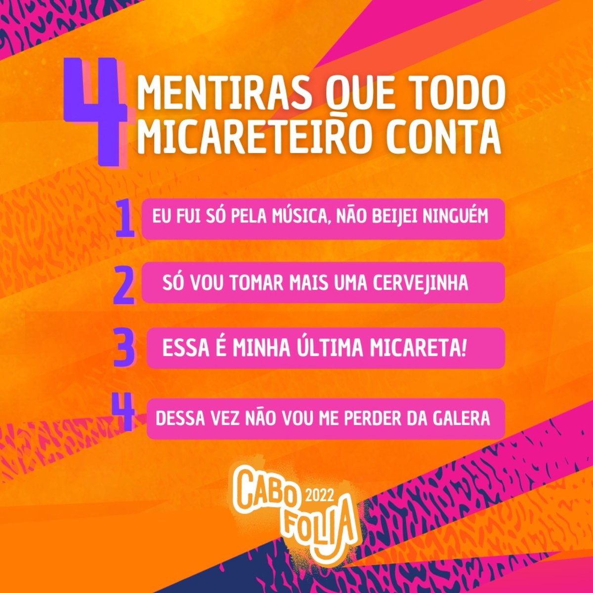 cabofoliaof's tweet photo. De 1 a 4, qual mentirinha dessas você já contou por aí??? 😎🤣

Pode dizer: folião sem umas mentirinhas dessa não é Folião!!  

➡ Garanta seu Abadá hoje ainda: https://t.co/2ufPME6tQU

#DiaDaMentira
#vemprocabofolia #cabofolia2022
#borareviverocabofolia
#cabofrio https://t.co/pQm0xMbKv1