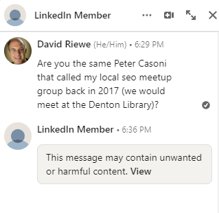 This <a href="/Peter_Casoni/">LoneStarAmen</a> guy sure is popular! #chameleon On LinkedIn I asked him "Are you the same Peter Casoni that called my local seo meetup group back in 2017" (with the intent on selling his local SEO services) and he Blocks me. 😂