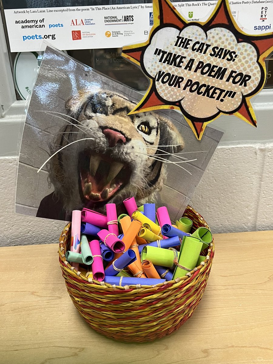 wlhs_media's tweet photo. Happy National Poetry Month! Stop by Media to get your own pocket poem. #poetry #poem #NationalPoetryMonth #WLHSreads @hcpsslibmed https://t.co/rdZ6GmYXxK