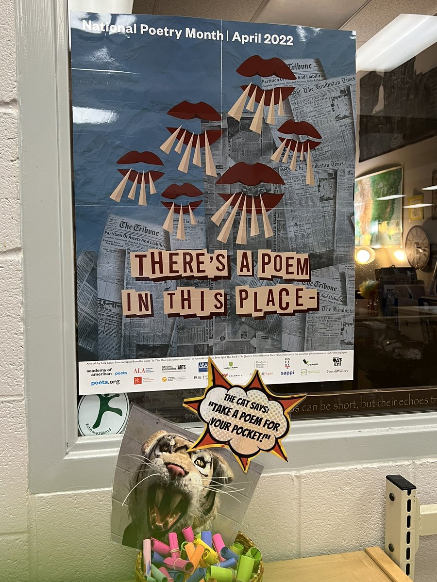 wlhs_media's tweet photo. Happy National Poetry Month! Stop by Media to get your own pocket poem. #poetry #poem #NationalPoetryMonth #WLHSreads @hcpsslibmed https://t.co/rdZ6GmYXxK
