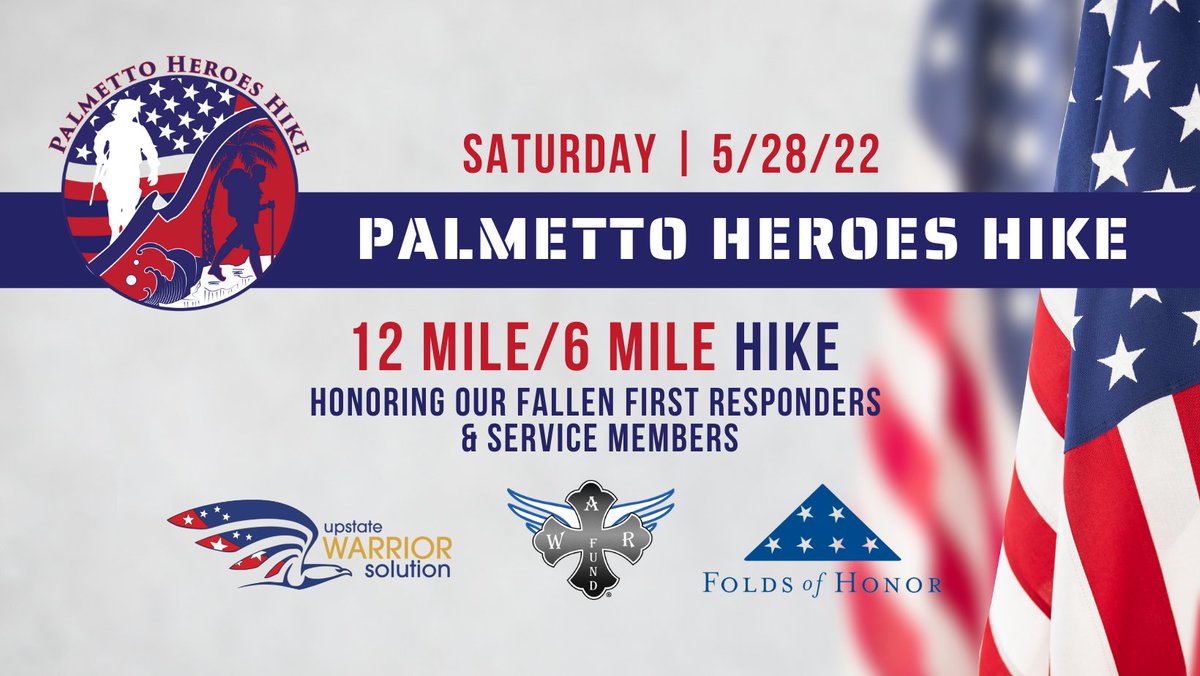 Join us this Memorial Day weekend in the Upstate for the inaugural Palmetto Heroes Hike! This community event will honor our fallen first responders and military service members, while benefitting three nonprofits that support those who serve us: ow.ly/fFCI50Iym4Y