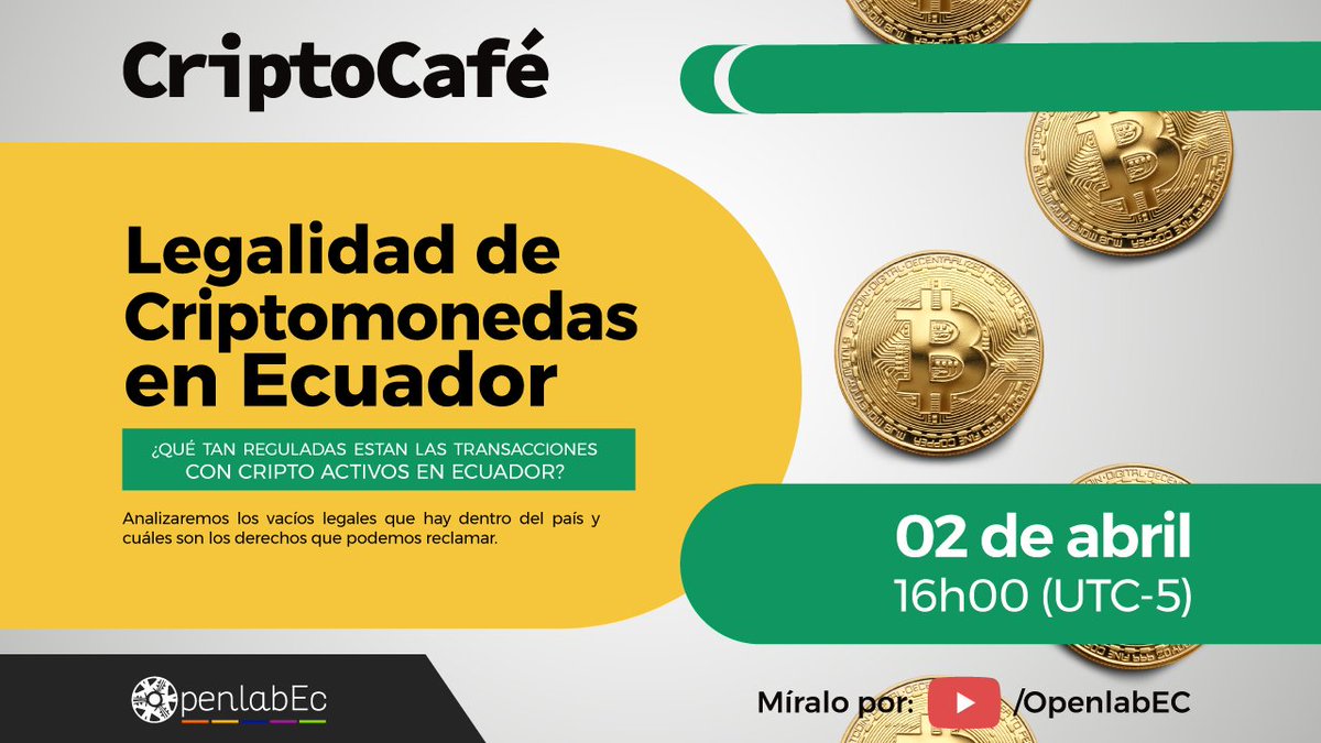 OpenlabEc's tweet photo. 📆 Mañana, 02 de abril a las 16:00 UTC-5 🕐
👉Por https://t.co/ID6guDHXyX
#CriptoCafe con Cristian Quezada 👥
👩💻Legalidad de #Criptomonedas en Ecuador
¿Qué tan reguladas están las transacciones con cripto activos en Ecuador? https://t.co/xm4hTqIUsC
