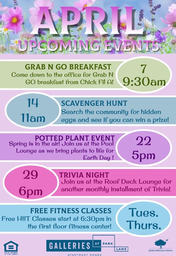 GalleriesParkLn's tweet photo. Check out the awesome events we have coming up for this month! We can't wait to see everyone there! 😃

#galleriesatparklane #thisisnwrliving #springevents https://t.co/adZLz0wF1X