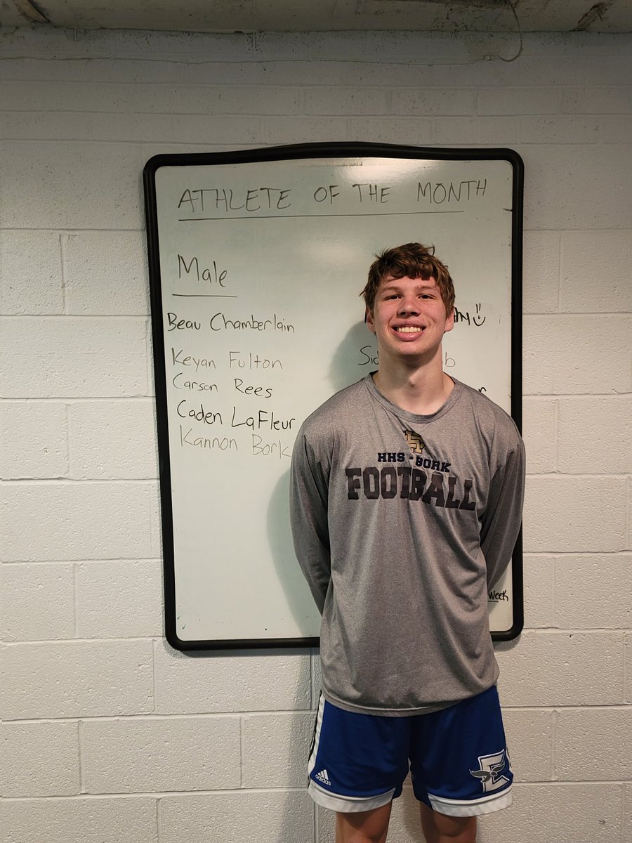 HeelanStrength's tweet photo. March's male athlete of the month is Kannon Bork. Kannon has made huge strides since this summer and his growth and work ethic continue to impress me. He is always ready to do more and challenges himself daily while also bringing a more upbeat and fun attitude to the weight room! https://t.co/pIwCr6uHFJ