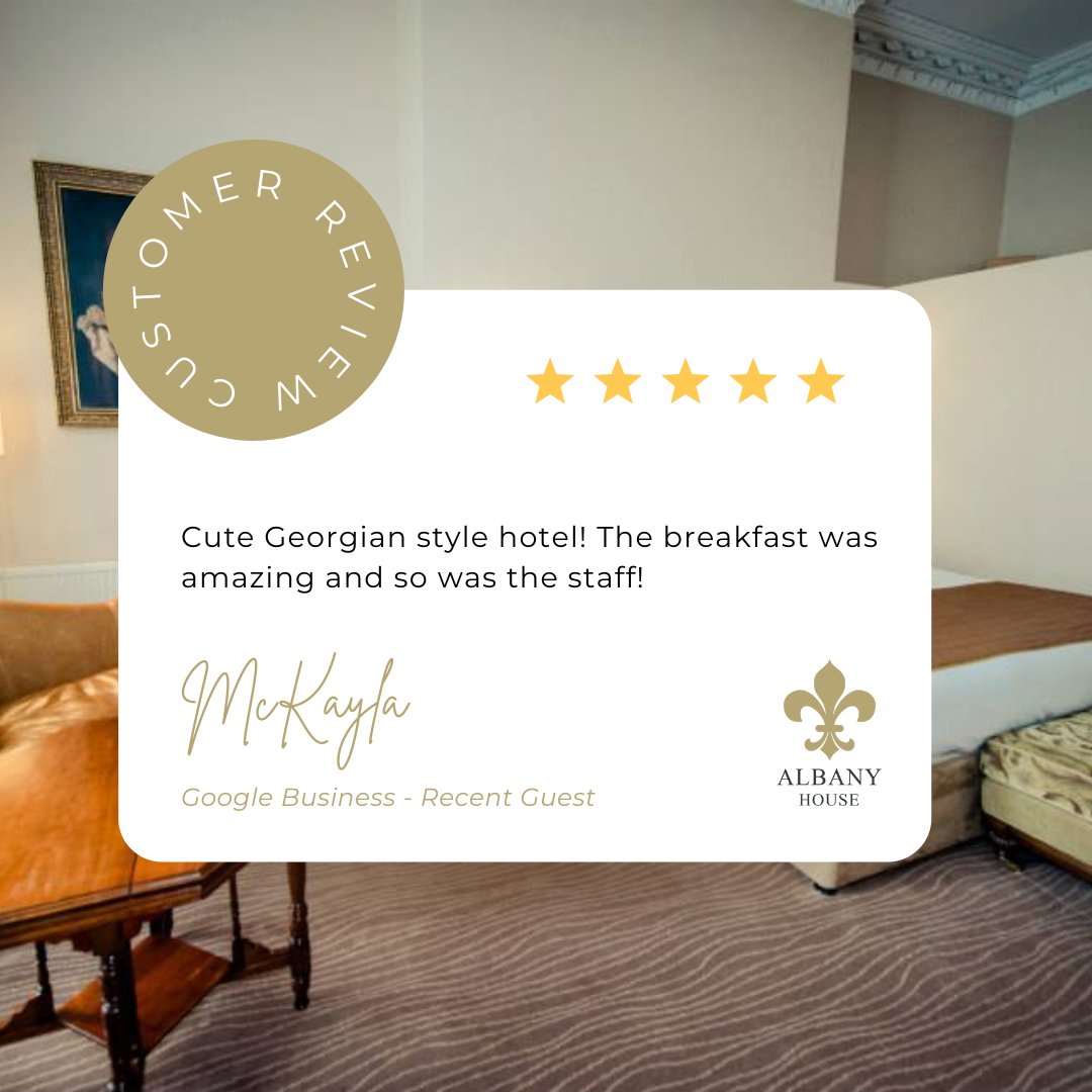 AlbanyHouse's tweet photo. Thanks McKayla for the wonderful 5-Star review! We're so delighted that you enjoyed your stay with us. We hope to see you again in the very near future. If you'd like to book a stay, visit the link in our bio and check out our available offers! https://t.co/XMNu41AXE0