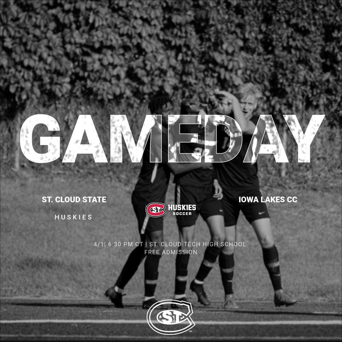 SCSUMSOCCER's tweet photo. Join us tonight at 6:30pm for the first of a slate of spring home games taking place in St. Cloud, MN.  Tonight’s matchup will be at St. Cloud Tech High School. 🐾

Admission is free. 🎟

Go Huskies! https://t.co/fYAP2piNrT