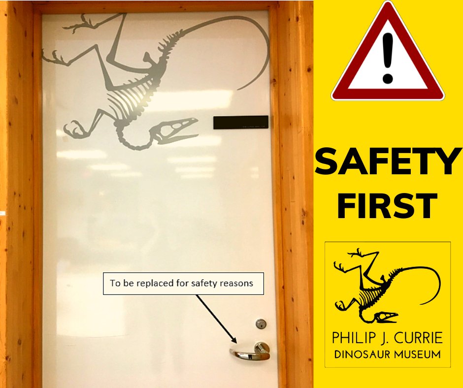 CurrieMuseum's tweet photo. In preparation for a new ‘interactive’ exhibit with raptors, the Currie Museum will be replacing all door handles in the museum with doorknobs - also looking for donations of raw meat, preferably whole cows - Thank you for your continued support!
#PJCDM #TravelAlberta #GPAB https://t.co/L393X1Knsz