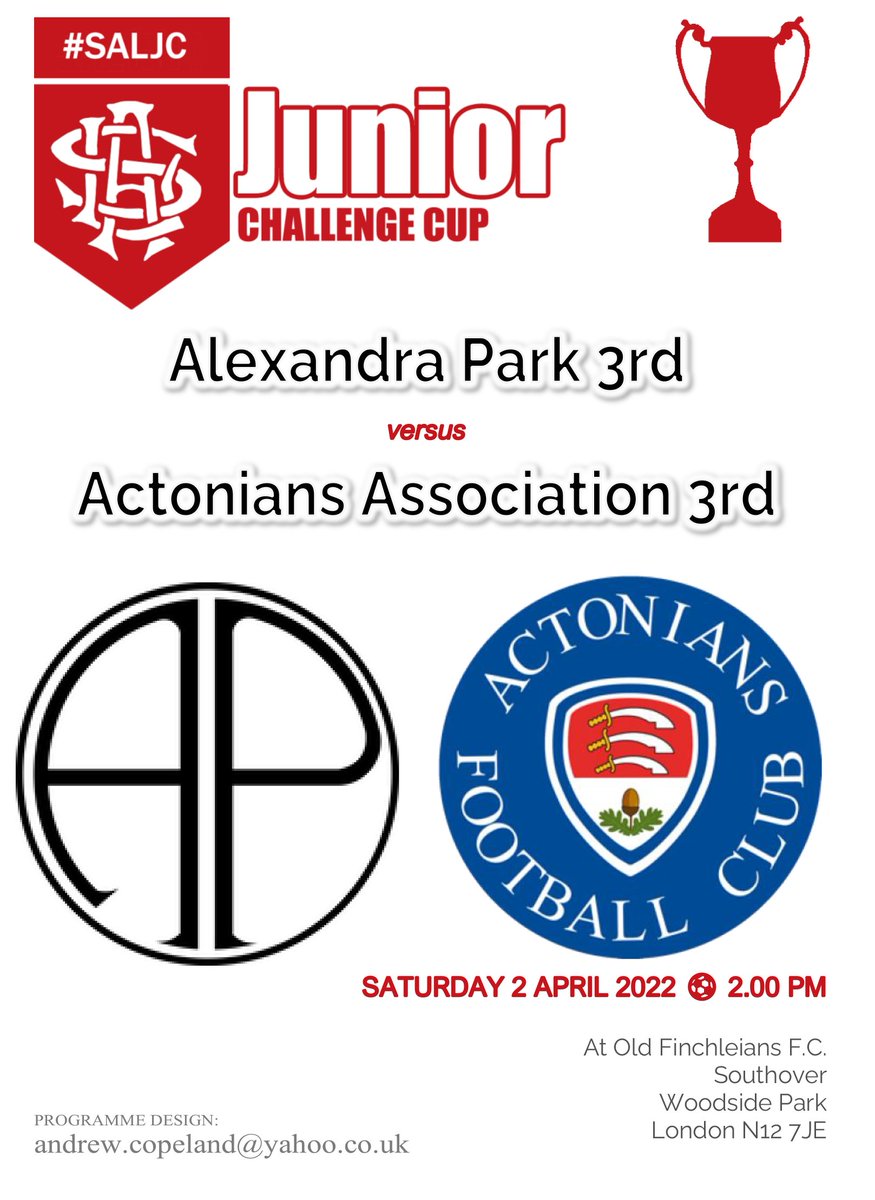 TheSAL1907's tweet photo. Programme for tomorrow's #SALJC final is online now https://t.co/9Iz6a9qYD7 @AlexandraParkFC @ActoniansAFC @OldFinchleianFC https://t.co/2fdajlAUDy