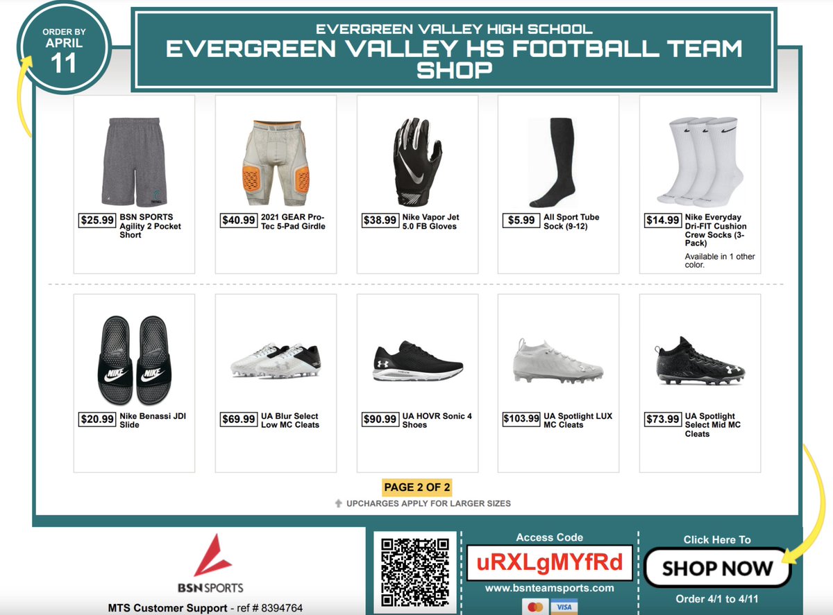 EVHSCougarFB's tweet photo. Team Store is now open until 04/11/2022 https://t.co/FUEONCm1bU https://t.co/fWP9PLJizG