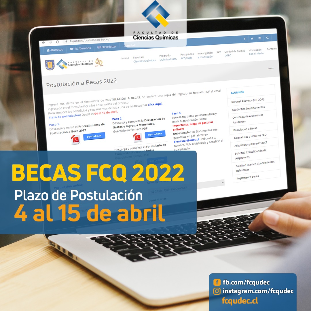Si eres de las carreras de Químico Analista o de Licenciatura en Química- Químico, entonces llegó el momento de postular a nuestras becas: fcqudec.cl/postulacion-be… <a href="/udeconcepcion/">Universidad de Concepción</a>